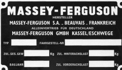 Typenschild Massey Ferguson - fuer den deutschen TÜV